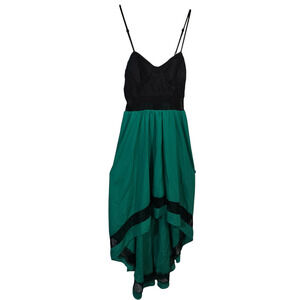 3483) Chord Sleeveless Hi Lo Green Black Lace Dress Size 3(JR)